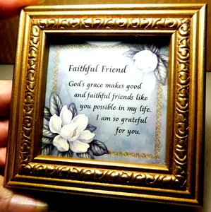 Heartfelt Collection~Miniature Gold Picture Frame "Faithful Friend" 4"x4" x1/2" - Picture 1 of 17