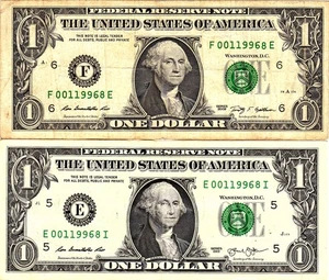 $1 2009  2013  Fancy Serial MATCHING LOW SERIALS F00119968E  E00119968I - Picture 1 of 1