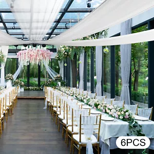 6pcs Weddings Ceiling Drapes Curtains Sheer Voile Backdrop Draping Decor White - Picture 1 of 17
