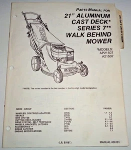 Snapper 21" Series 7 Walk Behind Mower Parts Catalog Manual AP21507 A21507 - Picture 1 of 3