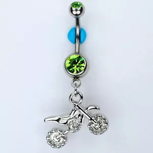 Motocross Dirt Bike Dangle Bauchring LIME GREEN Racing Bauchnabelpiercing 14G (E4) - Bild 1 von 1