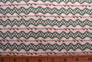 MARY ENGELBREIT CHRISTMAS JOLLY GREEN WHITE CHECK RIC RAC ROW FABRIC 1/2 YARD - Picture 1 of 2