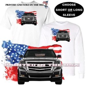 Camiseta Cadillac Escalade Negra SUV Bandera Americana Fondo Arte Automóvil - Imagen 1 de 4