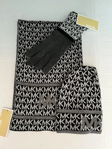 Michael Kors 4-Piece Set SCARF, HAT & GLOVES (3-Piece) + HEADBAND GRAY Gift Set - Picture 1 of 5