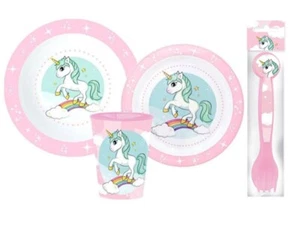 EINHORN PINK KINDER KINDER 5-TEILIGES ABENDESSEN FRÜHSTÜCK SET TELLER SCHÜSSEL TASSE LÖFFEL - Bild 1 von 1