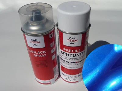 Spraydosen Set a 400ml Autolack Basislack Candy Blau 2 Metallic Klarlack Tuning - Bild 1 von 4