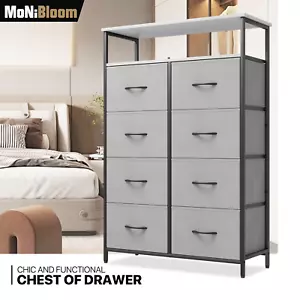 Fabric 8 Gray Drawer Chest of Double Dresser Clothing Organizer Storage Cabinet - Picture 1 of 10