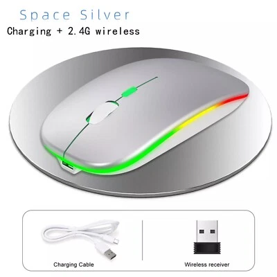 Slim Silent Rechargeable Wireless White Mouse USB Mice LED MacBook Laptop PC UK - Image 1 of 2