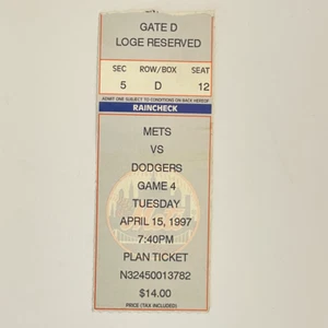 Mets Retire Jackie Robinson Number #42, 4/15/1997 Ticket, vs Dodgers - Picture 1 of 3