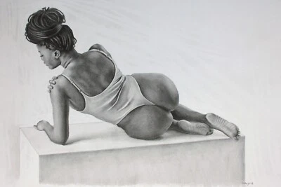 ORIGINAL black female nude graphite pencil realism portrait drawing fine art a3 - Image 1 of 4