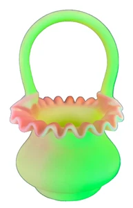 Fenton Burmese Glass Basket Ruffle Rim 7x5 (Glows) - Picture 1 of 10