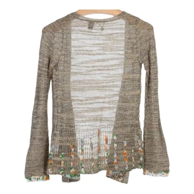 BKE Gimmicks открытый плетение женщин желтовато-коричневый необработанный край шифоновое отделка шерсти кардиган Sz маленький - Изображение 1 из 4