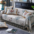 Luxury Jacquard Tassels 3/4 Seater Sofa Cover 3D Flower Couch Slipcover Non-Slip