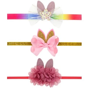 3pcs Easter Headbands for Baby Girls Flower Bunny Ears Cheer Bow Nylon Elasti... - Picture 1 of 5