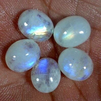 Increíble Fuego Arco Iris Piedra Lunar 09X11MM Ovalada Cabujón Piedra Preciosa Lote de 5 Piezas MM325147 Foto 1 de 2