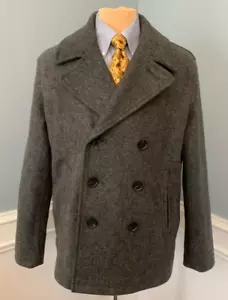Old Navy Peacoat Herren L maritim Wollmischung gesteppt gefüttert grau Preppy Pea Coat - Bild 1 von 11