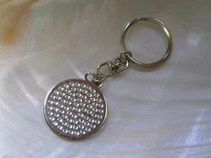Estate Clear Rhinestone Encrusted Silvertone Circle Disk Key Holder Ring – 3.75 - Picture 1 of 3