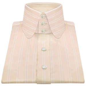 Herren Modern Fit Hemd Beige Weiß Streifen Peaky Blinders High Penny Rundkragen - Bild 1 von 7