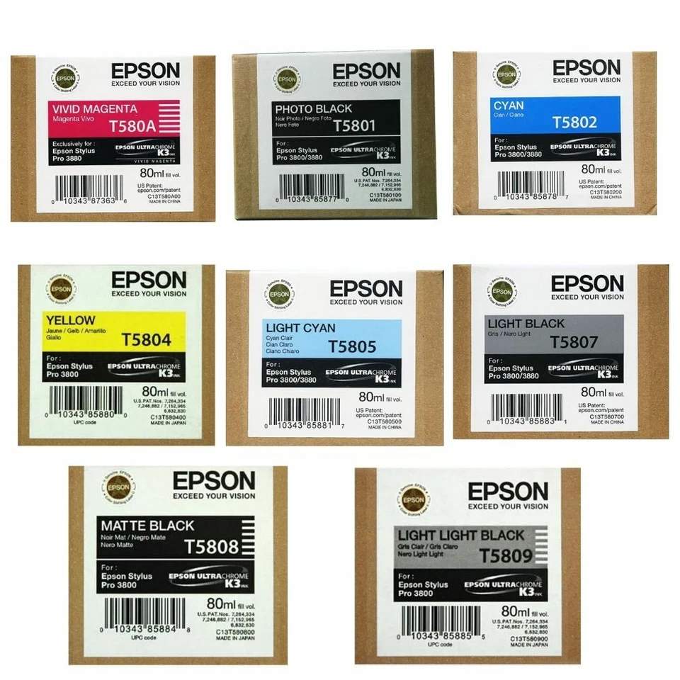 Genuine Epson T580A -T5809 Ink Cartridges For Epson Stylus Pro 3800 3880 Lot - Image 1 of 1