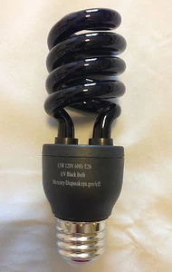 15W UV Black Spiral CFL Fluorescent Light Bulb - E27 E26 - Picture 1 of 4