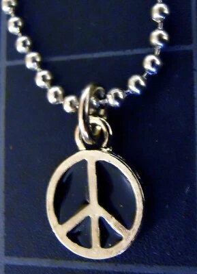 Dije de signo de paz cadena de bola de acero inoxidable nuevo símbolo hippie Woodstock pequeño hippy Foto 1 de 4