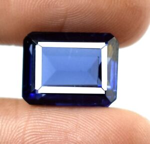 12.05 Ct Treated Blue Iolite Emerald Cut Loose Gemstone Certified A24566