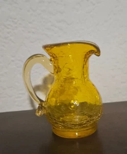 Mid Century Kanawha Yellow/Amber Crackle Glass Pitcher w/glow - Picture 1 of 7