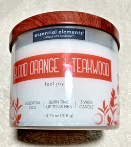 Candle-Lite Essential Elements 14.75oz Blood Orange + Teakwood Jar Candle w/Lid - Picture 1 of 4