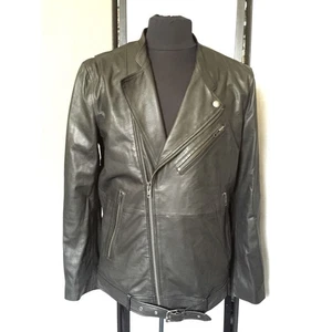 CHAQUETA DE CUERO GENUINA NEGRA NUEVA CON ETIQUETAS NEGRA DNM NYC para Hombres Talla Grande gótica grunge - Imagen 1 de 7