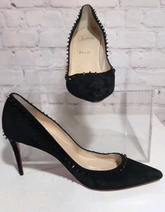 Christian Louboutin Follies Spikes 100 Pumps Black Suede 39 Red Sole Heels US 9 - Picture 1 of 18