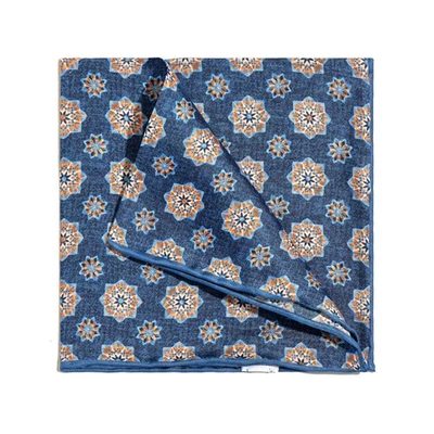 Men's 100% Silk Blue Geometric Floral Pocket Square Scarf Hand Rolled Gift 11.8" - Image 1 of 4