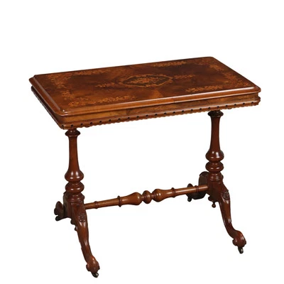 Table Basse Victorienne Ancienne Noyer Décorations Angleterre '800 - Photo 1/4