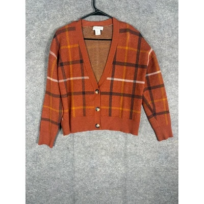 Cárdigan suéter a cuadros Rachel Zoe naranja óxido marrón amarillo para mujer talla L Foto 1 de 4