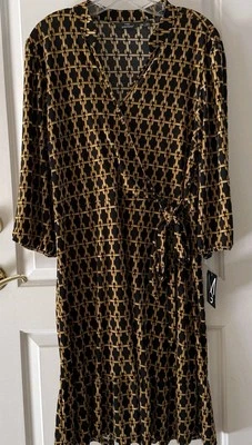 Vestido profesional Mlle Gabrielle para mujer con estampado de cadena en L mangas 3/4 cuello en V nuevo con etiquetas Foto 1 de 4