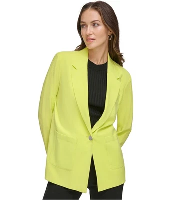 DKNY Womens Patch Pocket One Button Blazer Jacket, Yellow, Medium - Image 1 of 2
