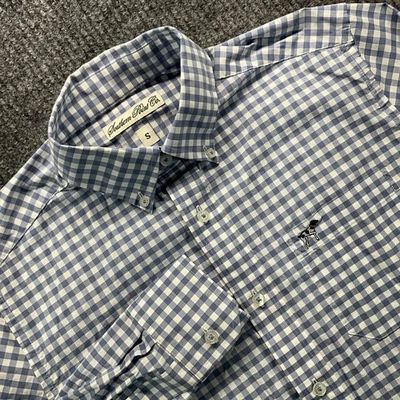 Camisa Southern Point Para Hombre Pequeña Azul Guinga Con Botones Manga Larga Elastizada Foto 1 de 4
