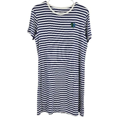 Tory Sport Tory Burch T-Shirt Dress White Blue Striped Short Sleeve Mini Size L - Image 1 of 4