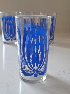 Vintage Blue Patterned Glasses Tumblers Mid Century Retro Made In England - Picture 1 of 10