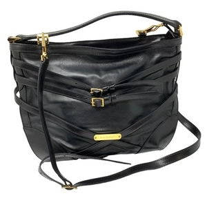 Burberry Bridle Dutton Hobo Bag Leather Double Belted Gold Buckle Black - Picture 1 of 12