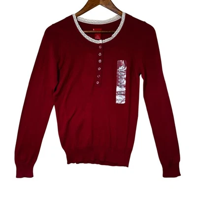 Levi's Y2K Henley свитер маленький красный кружевной отделки длинным рукавом вязаный новый с Ярлыками Cottagecore - Изображение 1 из 4