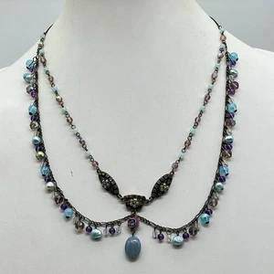 Vintage Art Deco Stil Feston Halskette blau pastell zierlich Boho - Bild 1 von 6