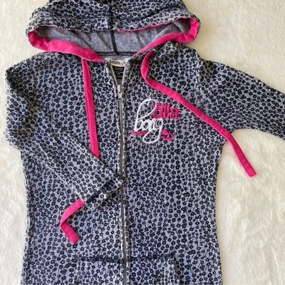 Moletom com capuz Billabong vintage térmico quarto de manga cinza floral rosa bordado XS - Imagem 1 de 4