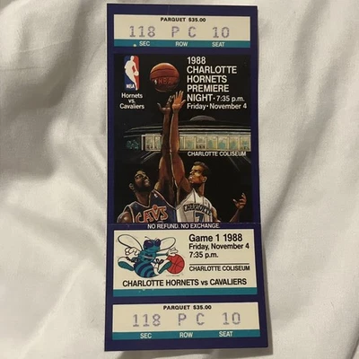 1988 Charlotte Hornets Actual Full Ticket Rex Chapman Debut First Franchise Game - Image 1 of 4