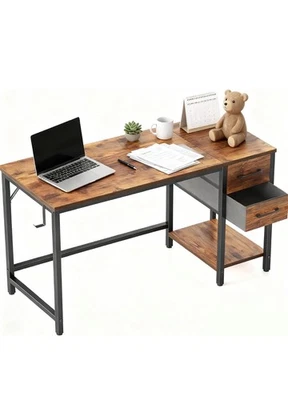 Modern Brown Study Desk 120x50cm with Drawers Office Computer Table - Image 1 of 4