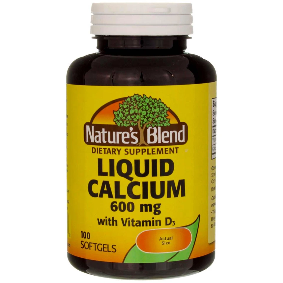 Nature's Blend Liquid Calcium Vitamin D3 Soft Gels 600 MG 100 Ct