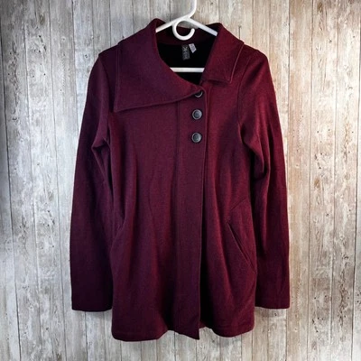 Suéter Cárdigan Ibex Reese S Rojo Arándano Mezcla Lana Merino Cuello Plegable Foto 1 de 4