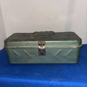 Vintage Old Fishing Tackle Box Metal Green Steel- See All Pictures- Estate Find - Picture 1 of 10