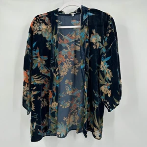 Whimsigoth Samt Burnout Kimono Damen Gr. M Blumen Fee Grunge transparent vorne offen - Bild 1 von 7