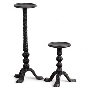 Solid Cast Iron Black Pillar Candle Stand | 2 Sizes - Picture 1 of 6