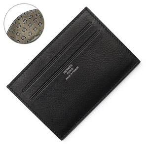 HERMES Citizen Twill Trefles Card Holder Evercolor calfskin & Silk, Noir & Beige - Picture 1 of 7